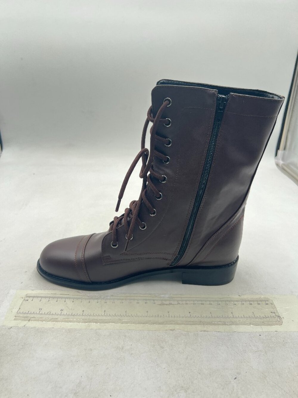 XYD Burgundy Women Girls Lug Sole Stacked Chunky Heel Front Lace Up Combat Boots - Picture 2 of 8